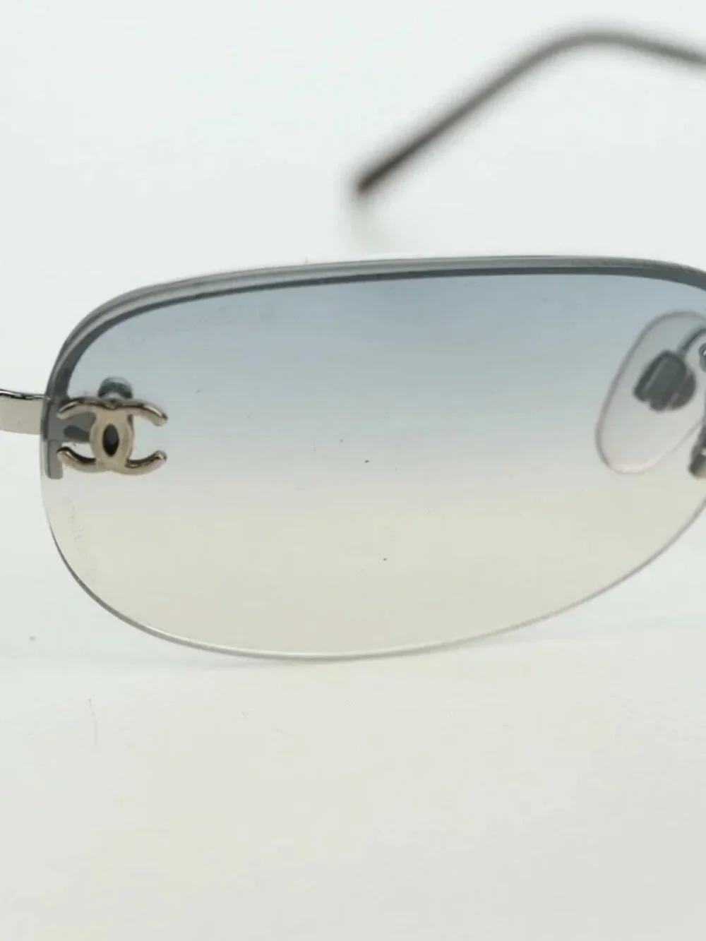CHANEL COCO Mark Sunglasses metal Silver CC Auth 178795V
